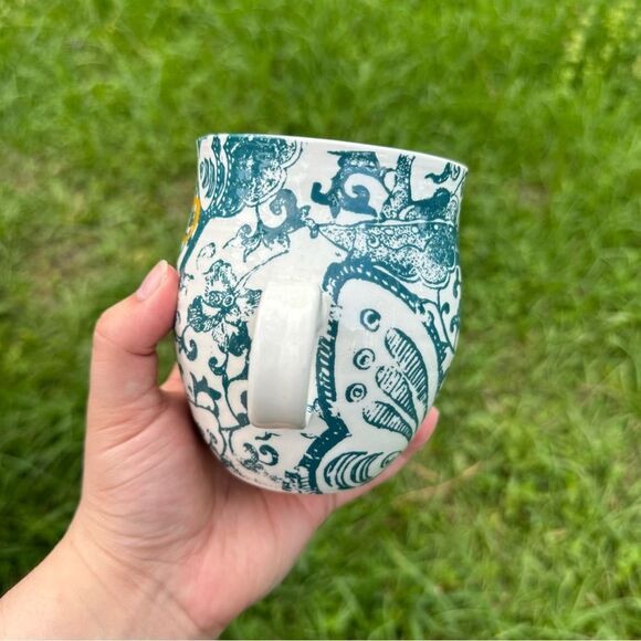 Anthropologie Homegrown Blue White Fish Floral B Monogram Mug Bohemian Coastal - Picture 2 of 8